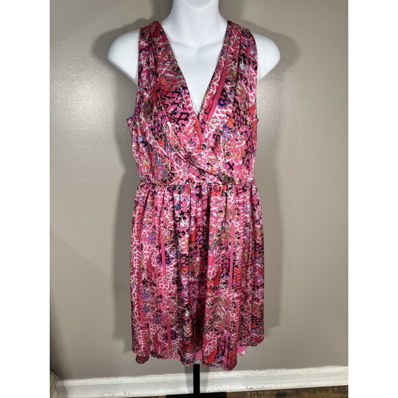 Cynthia Rowley 6 Pink Lattice Garden V Neck Hi Low Hem Pleated Sleeveless Dress - Picture 1 of 9